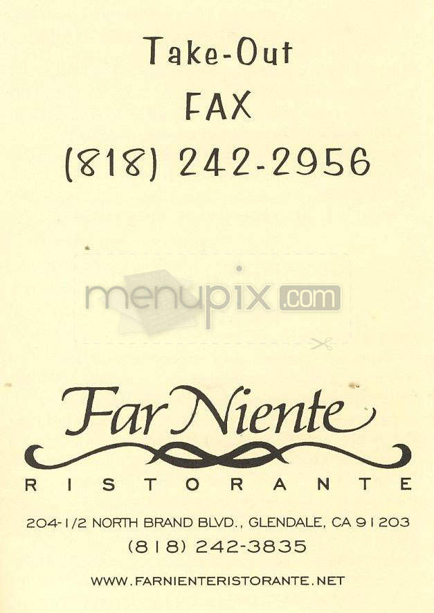 Far Niente Ristorante - Glendale, CA menu_pic