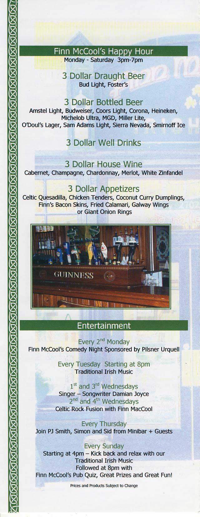 Finn McCool's - Santa Monica, CA menu_pic