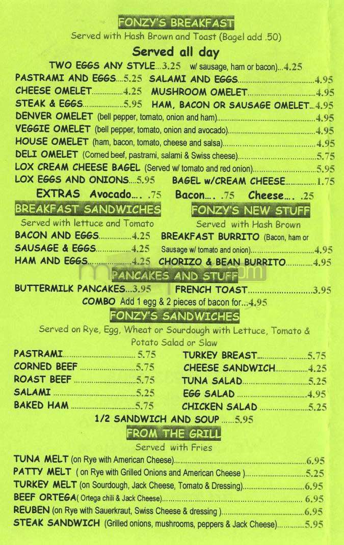 Fonzy's - West Hollywood, CA menu_pic