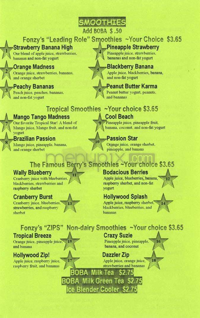 Fonzy's - West Hollywood, CA menu_pic