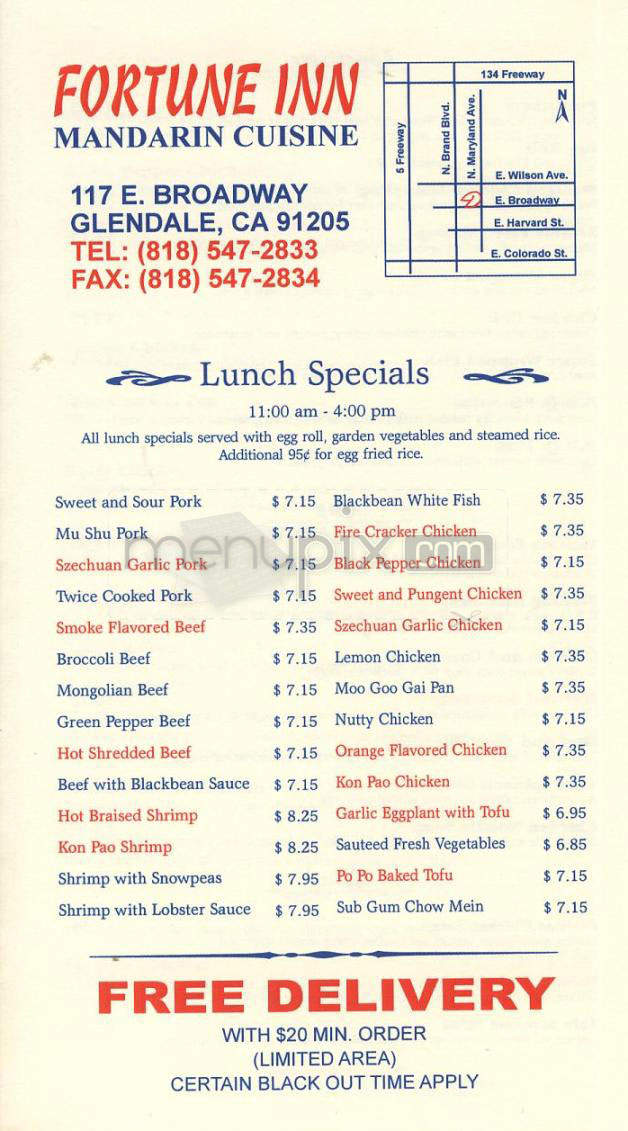 Fortune Inn - Glendale, CA menu_pic
