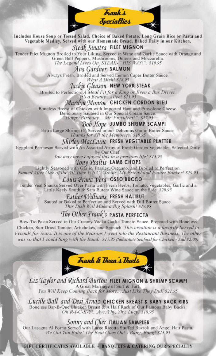 Frank & Dean's Restaurant - Pasadena, CA menu_pic