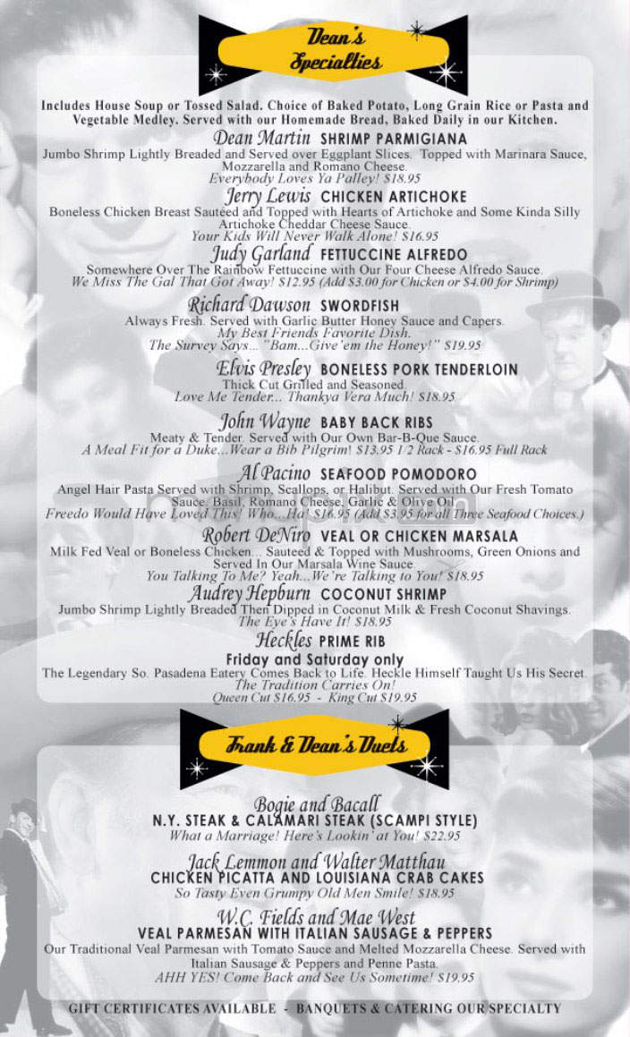 Frank & Dean's Restaurant - Pasadena, CA menu_pic