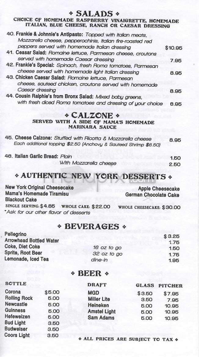 Frankie & Johnnie's - West Hollywood, CA menu_pic