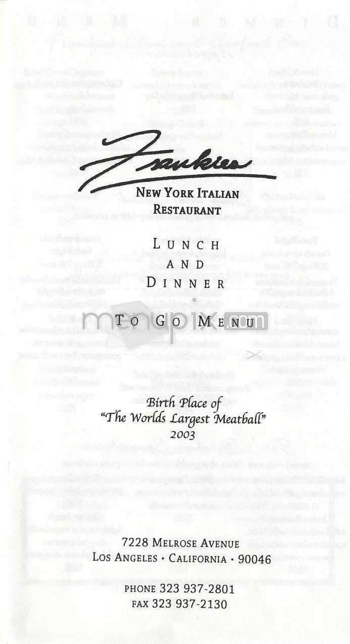 Frankies - West Hollywood, CA menu_pic