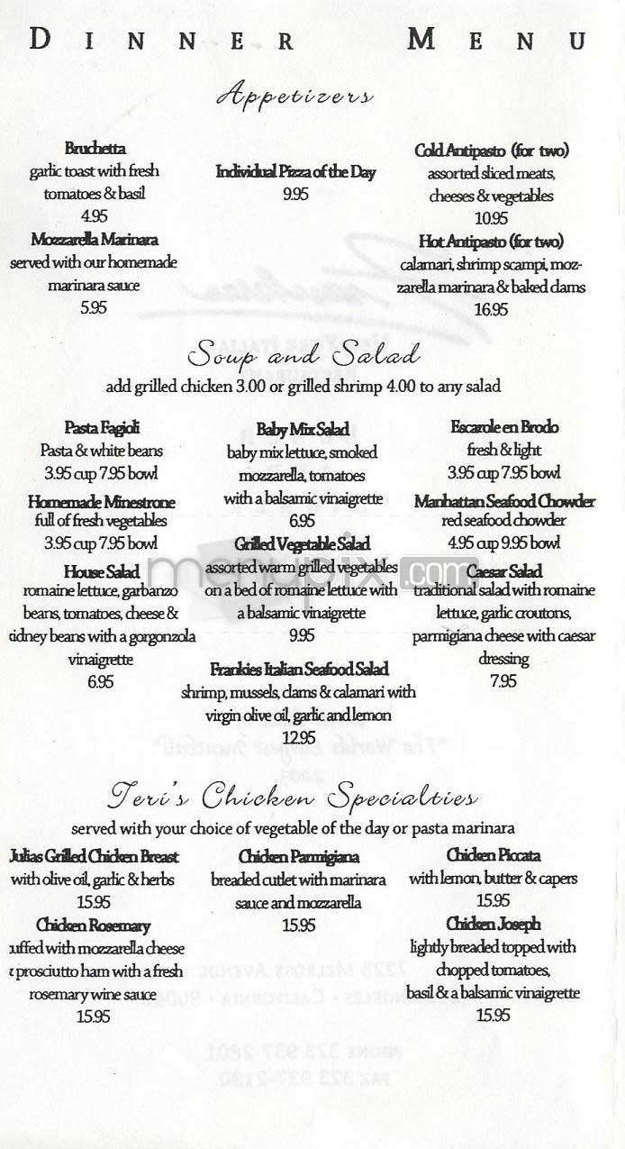 Frankies - West Hollywood, CA menu_pic