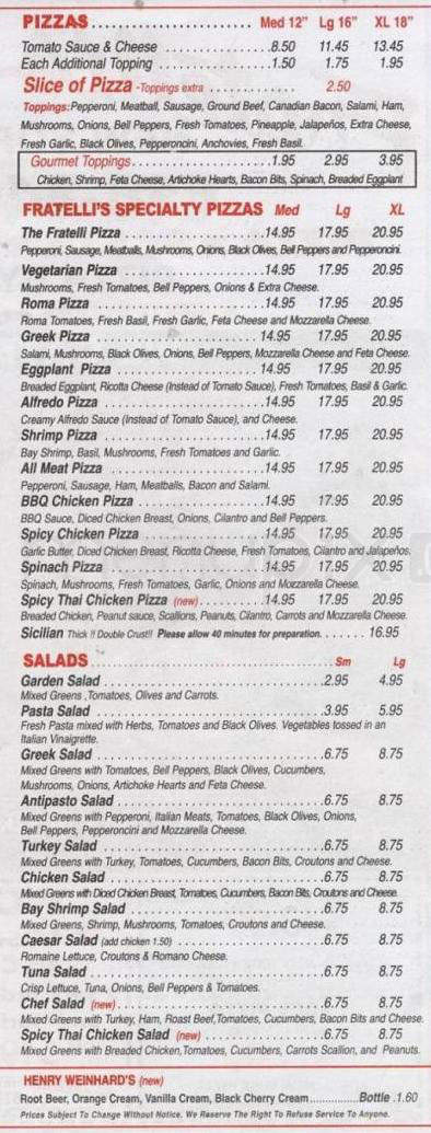 Fratelli's New York Pizza - Woodland Hills, CA menu_pic