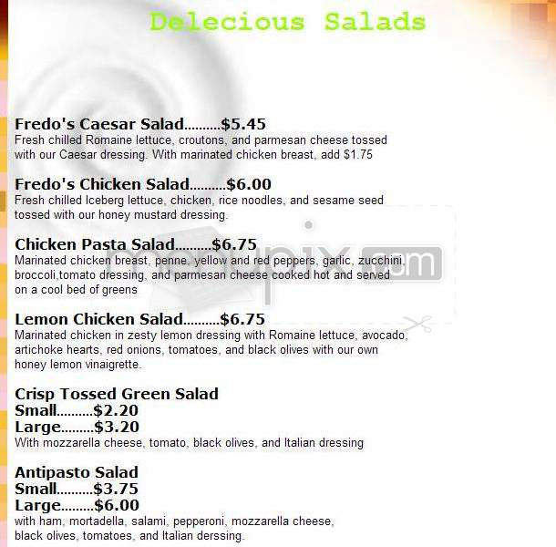 Fredo's Pizzeria - Pasadena, CA menu_pic