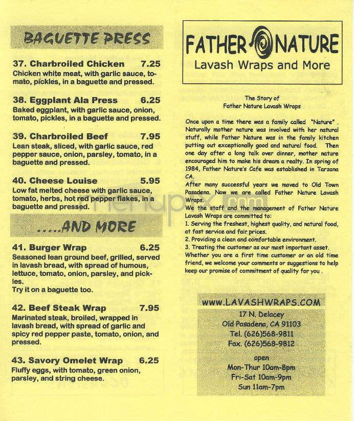 Father Natures Lavash Wraps - Pasadena, CA menu_pic