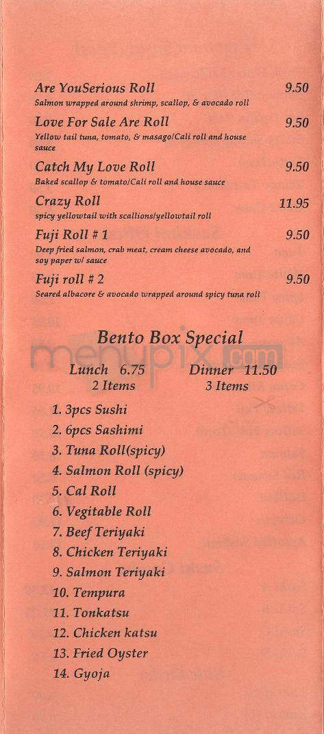 Fuji Japanese Restaurant - Pasadena, CA menu_pic