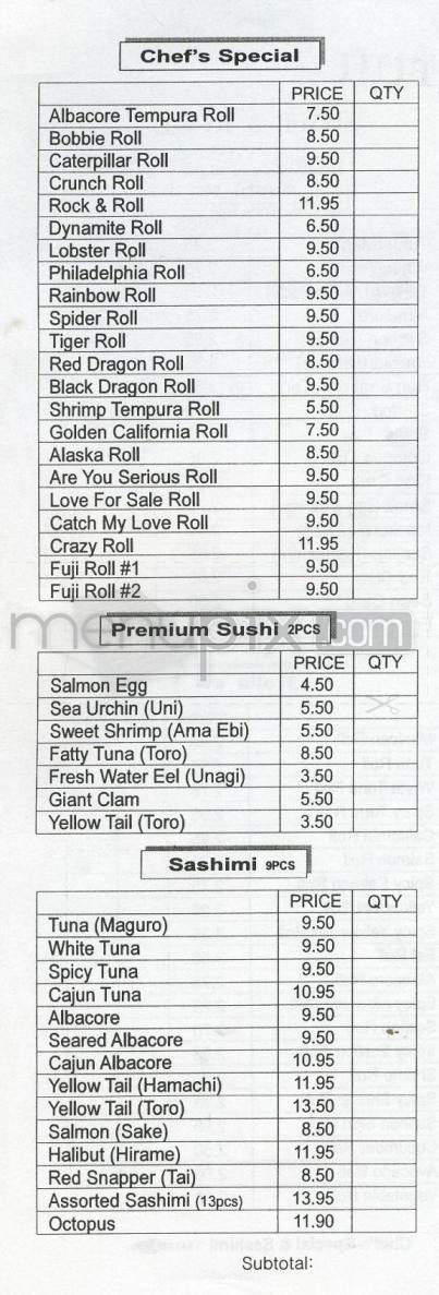 Fuji Japanese Restaurant - Pasadena, CA menu_pic