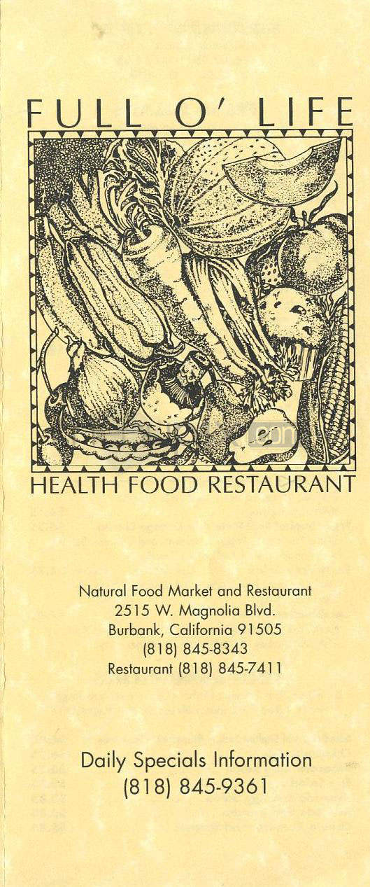 Full O'Life Restaurant - Burbank, CA menu_pic
