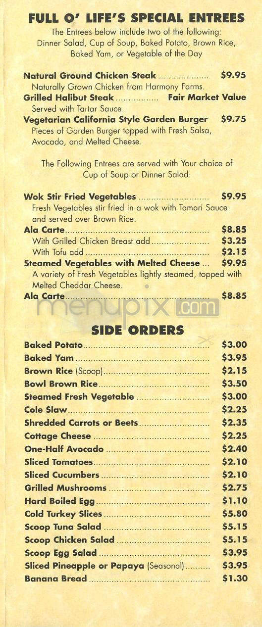 Full O'Life Restaurant - Burbank, CA menu_pic