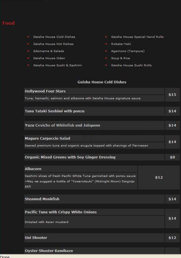 Geisha House - Hollywood, CA menu_pic