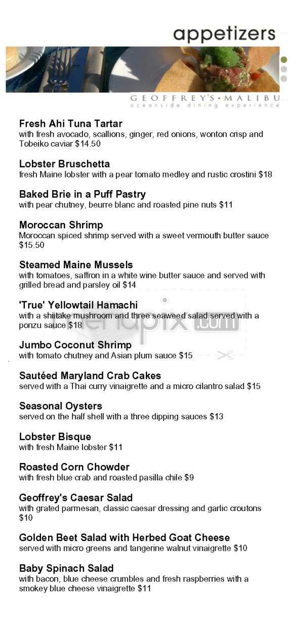 Geoffrey's Malibu - Malibu, CA menu_pic
