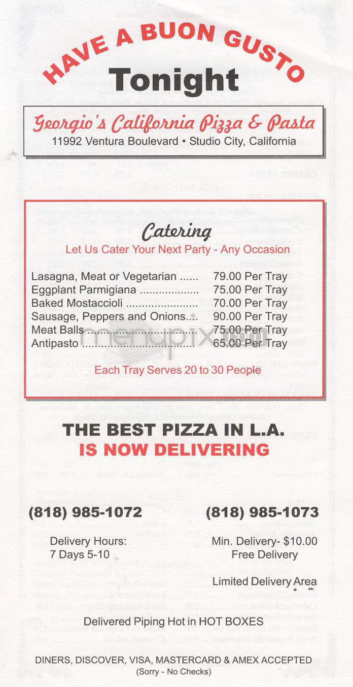 Georgio's California Pizza & Pasta - Studio City, CA menu_pic