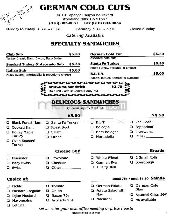 German Cold Cuts - Woodland Hills, CA menu_pic