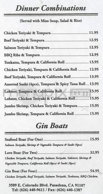 Gin Sushi - Pasadena, CA menu_pic
