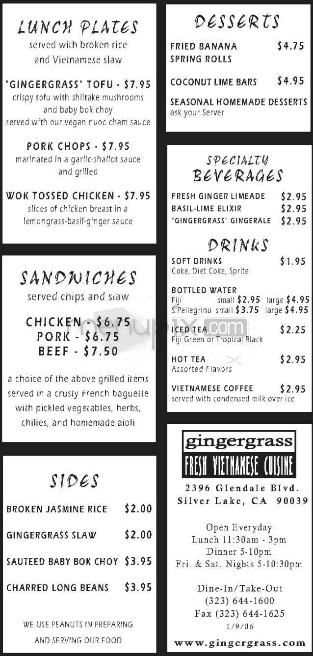 Gingergrass - Los Angeles, CA menu_pic