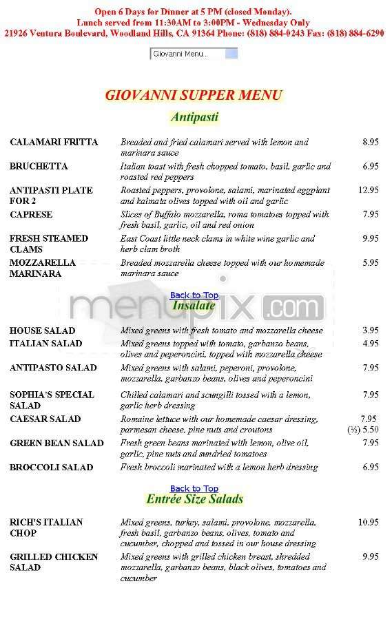 Giovanni Ristorante - Woodland Hills, CA menu_pic