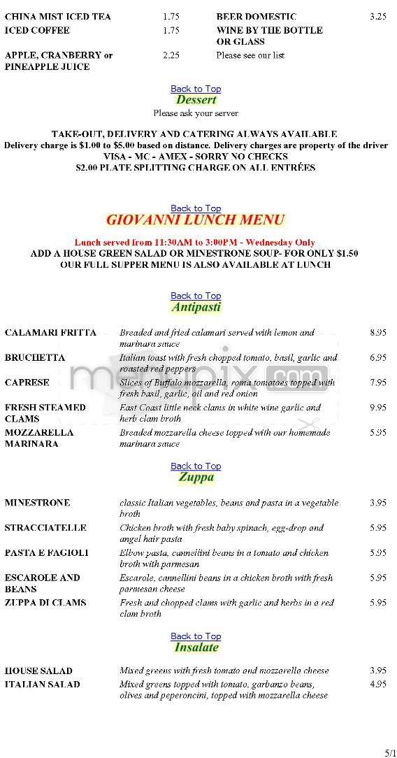 Giovanni Ristorante - Woodland Hills, CA menu_pic