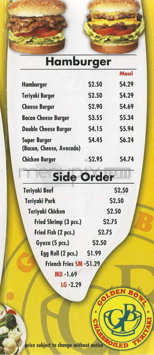Golden Burger Teriyaki - Los Angeles, CA menu_pic