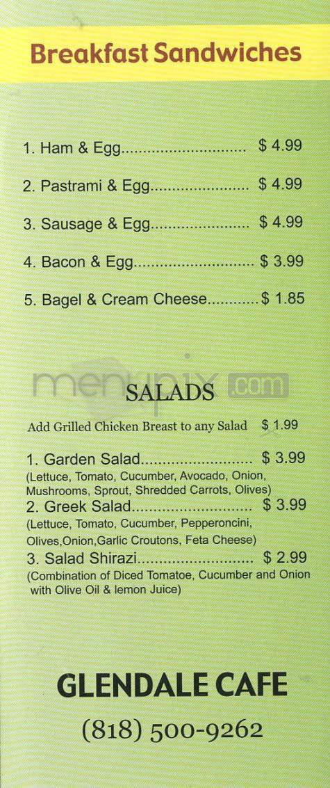 Glendale Cafe - Glendale, CA menu_pic