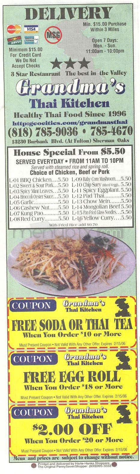 Grandma's Thai Kitchen - Sherman Oaks, CA menu_pic