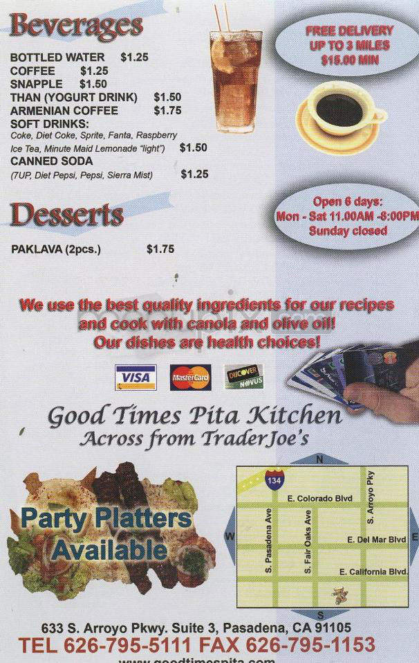 Good Times Pita Kitchen - Pasadena, CA menu_pic