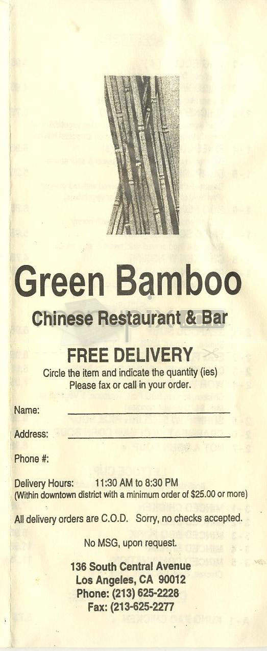 Green Bamboo - Los Angeles, CA menu_pic