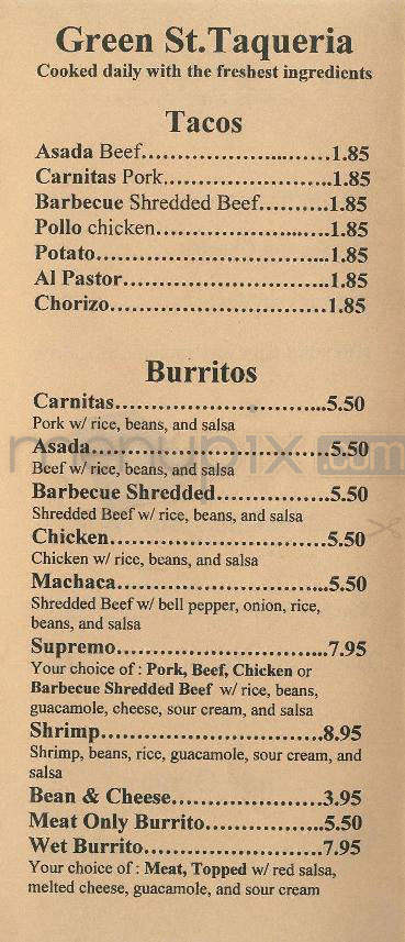 Green Street Taqueria - Pasadena, CA menu_pic