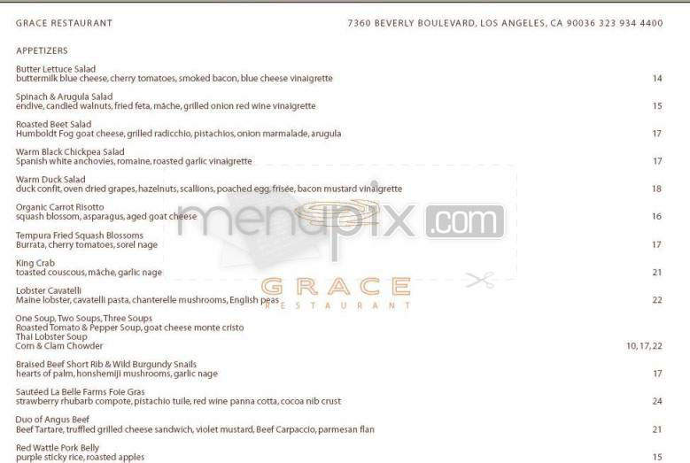 Grace Restaurant - Los Angeles, CA menu_pic