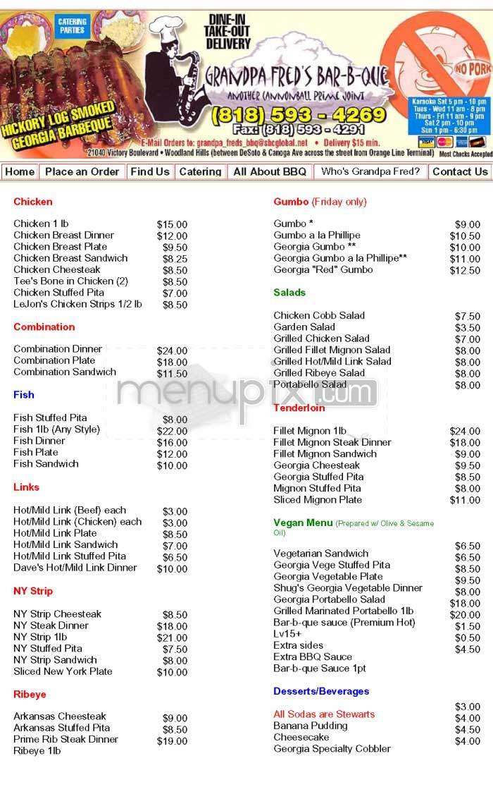 Grandpa Fred's Barbecue - Woodland Hills, CA menu_pic