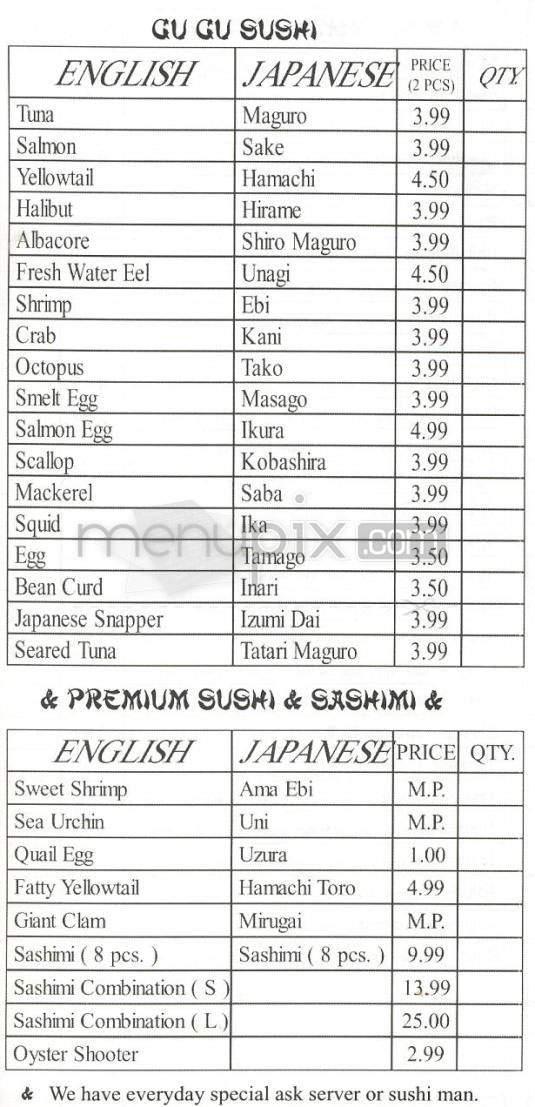 Gu Gu Sushi & Roll - Hermosa Beach, CA menu_pic
