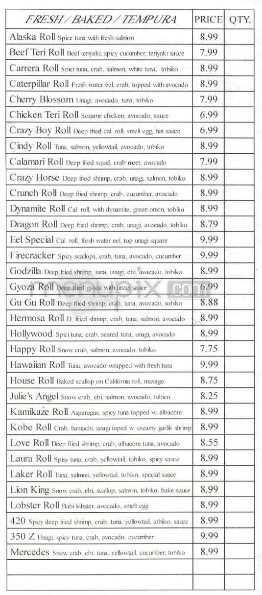 Gu Gu Sushi & Roll - Hermosa Beach, CA menu_pic