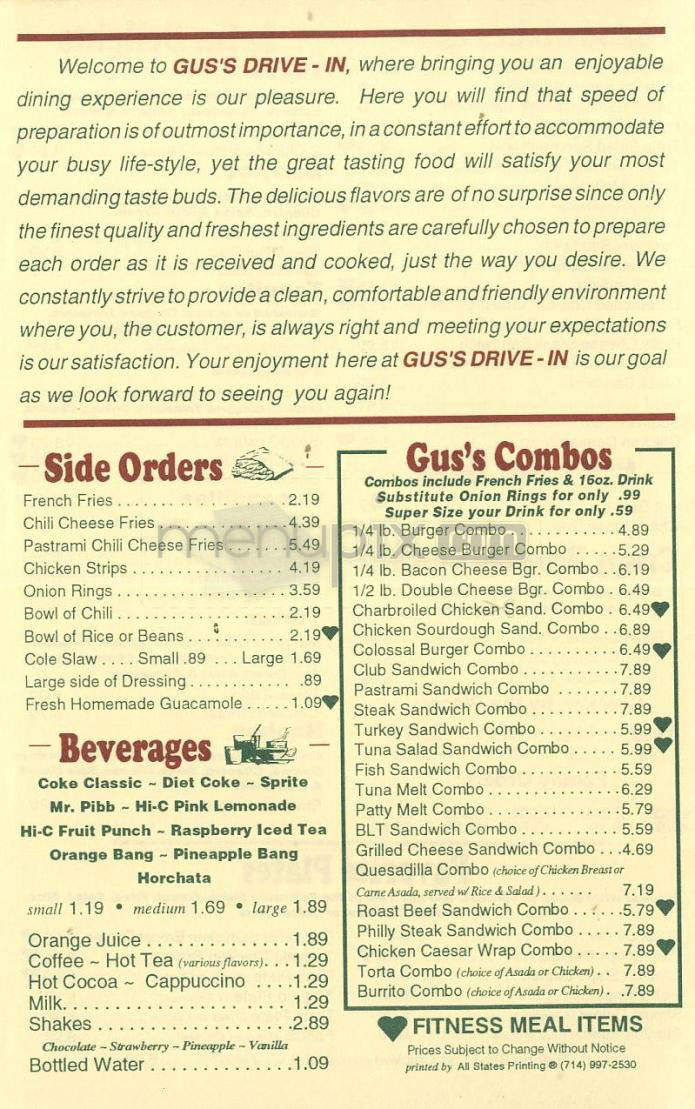 Gus's Drive-In - Los Angeles, CA menu_pic