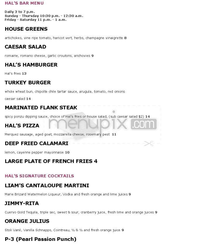 Hal's Bar and Grill - Venice, CA menu_pic