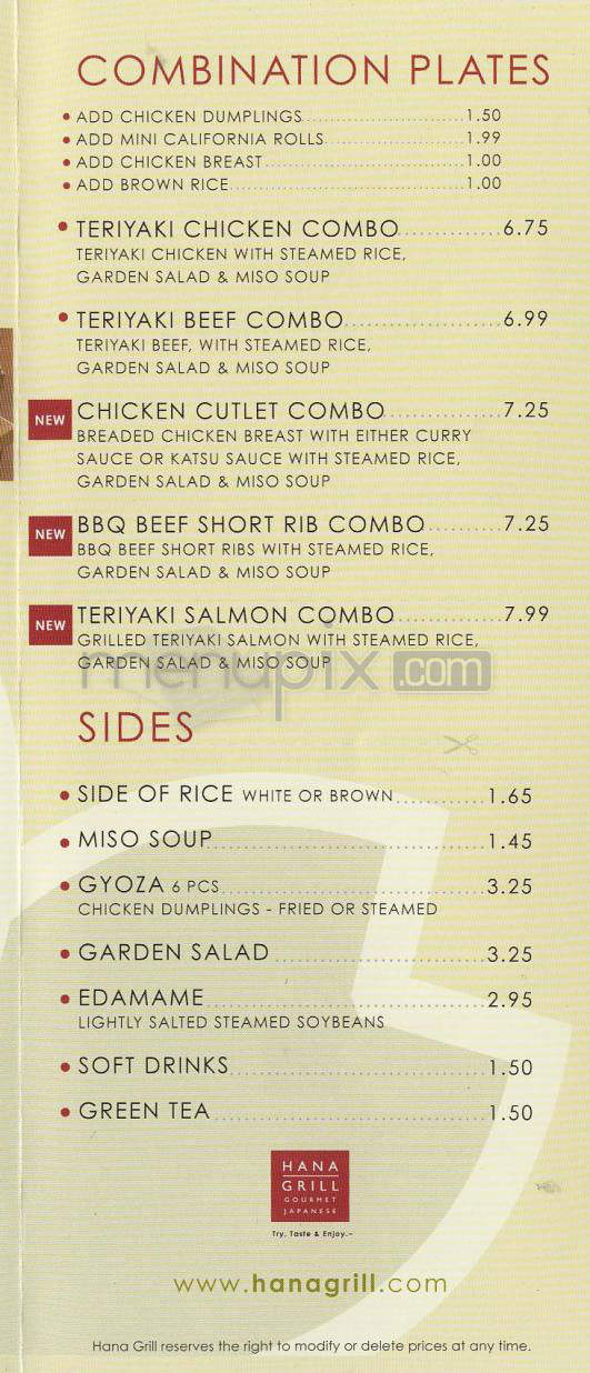 Hana Grill - Pasadena, CA menu_pic