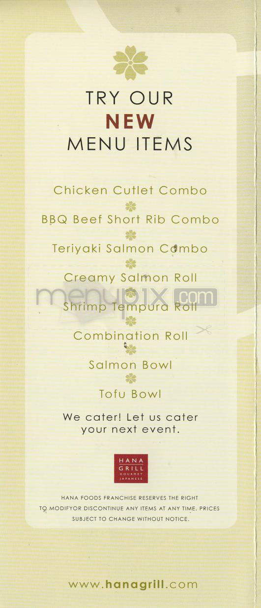 Hana Grill - Pasadena, CA menu_pic