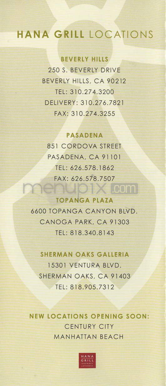 Hana Grill - Pasadena, CA menu_pic