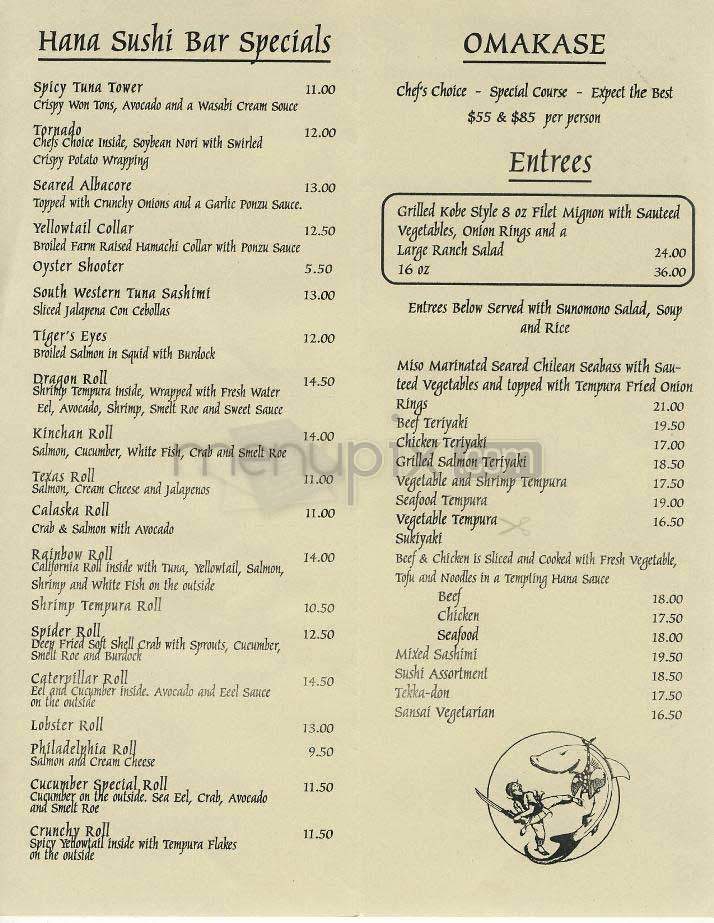 Hana Sushi - Los Angeles, CA menu_pic