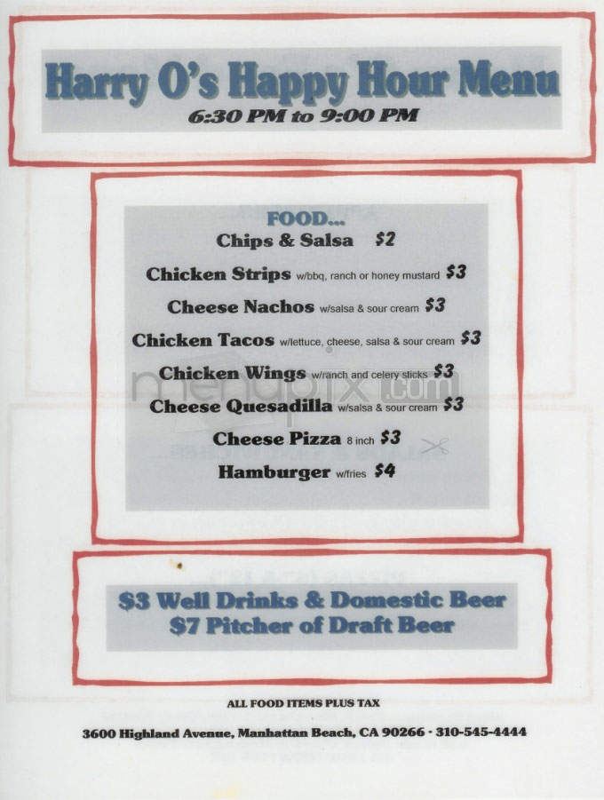 Harry O's - Manhattan Beach, CA menu_pic