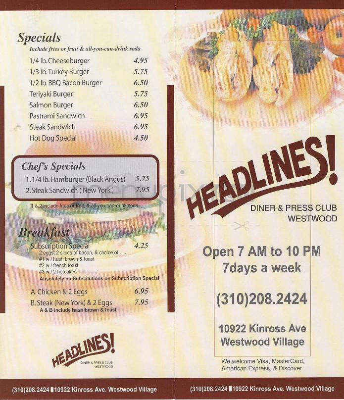 Headlines! - Los Angeles, CA menu_pic