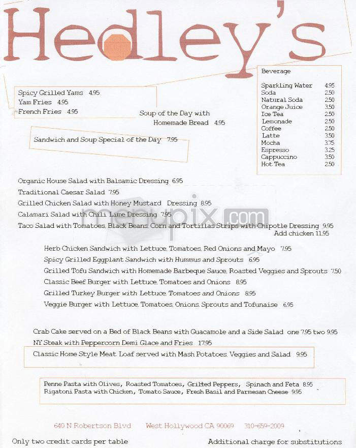 Hedley's - West Hollywood, CA menu_pic