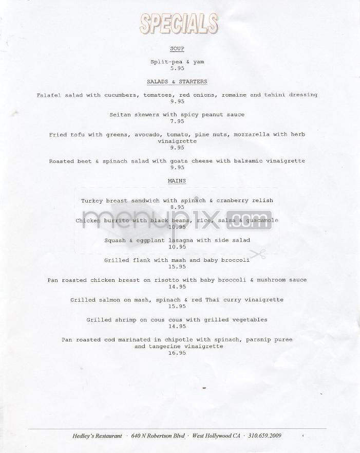 Hedley's - West Hollywood, CA menu_pic