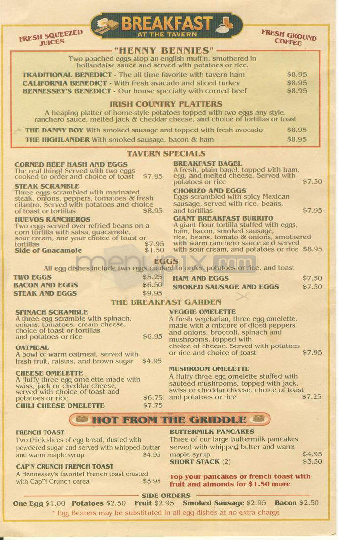 Hennessey's Tavern - Manhattan Beach, CA menu_pic