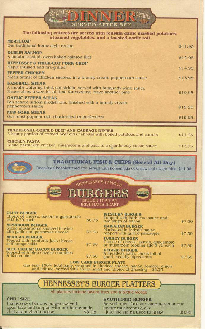 Hennessey's Tavern - Manhattan Beach, CA menu_pic
