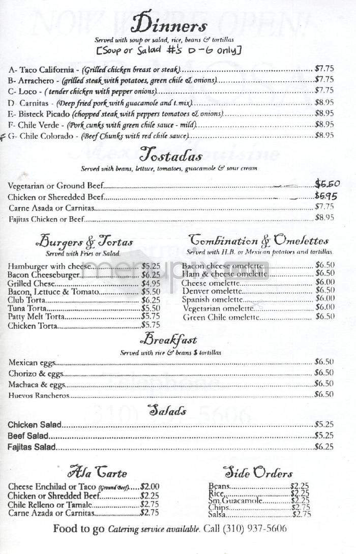 Hermosa Mexican Cuisine - Hermosa Beach, CA menu_pic