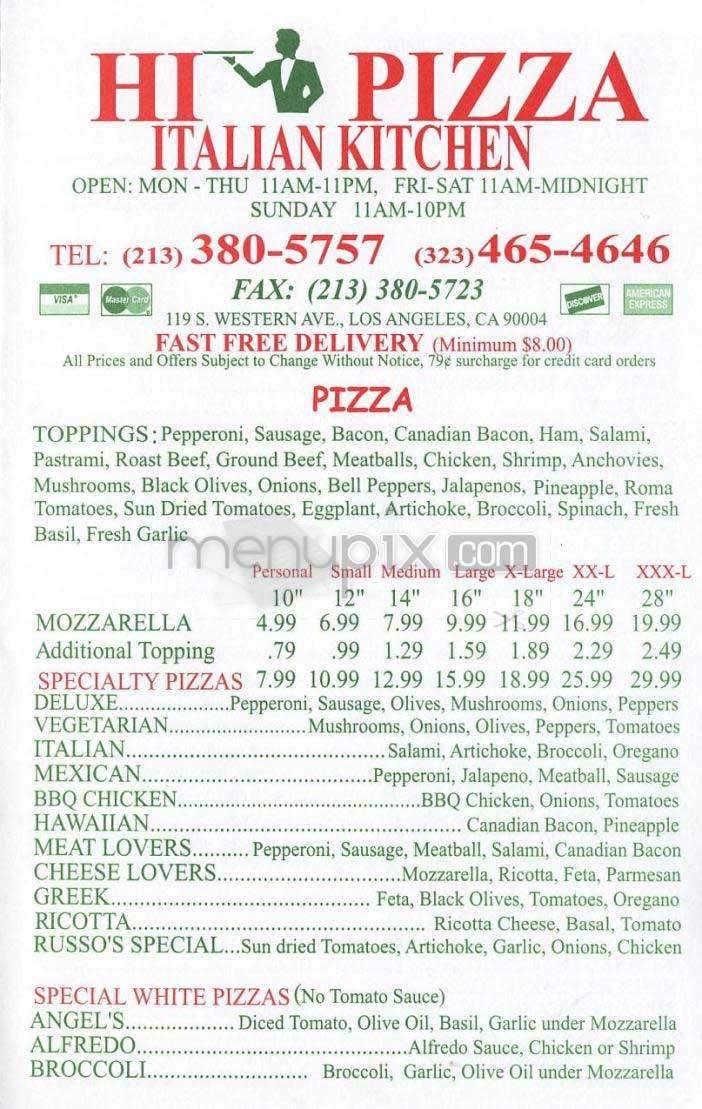 Hi Pizza - Los Angeles, CA menu_pic