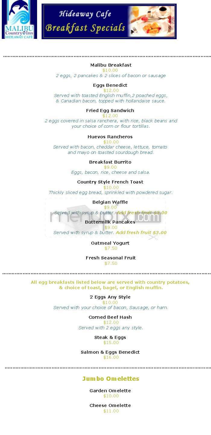 Hideaway Cafe - Honolulu, HI menu_pic
